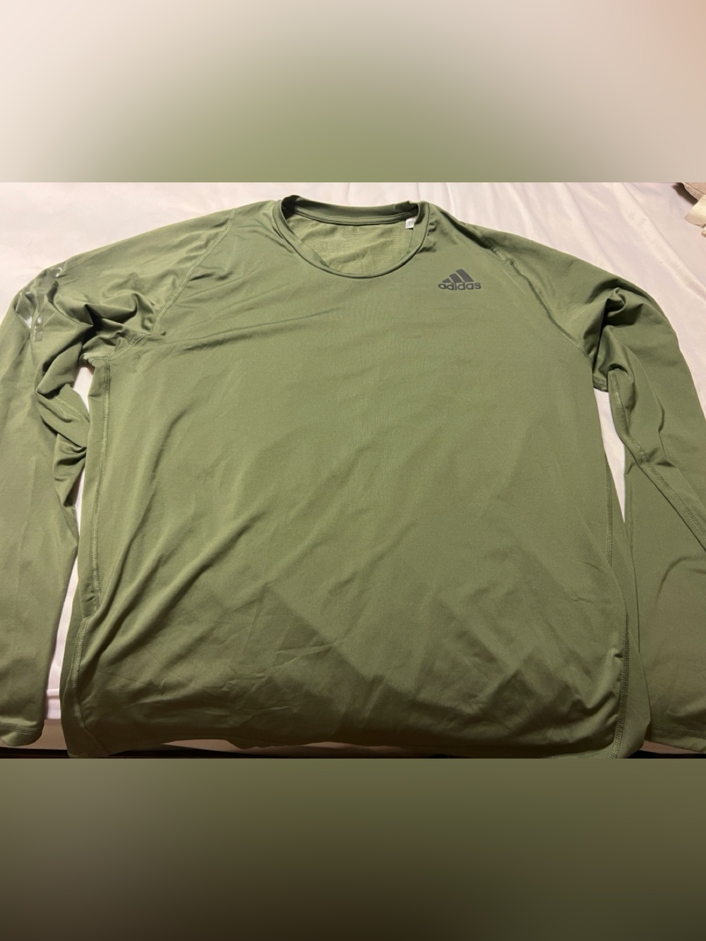 adidas Olive Green Long Sleeve Performance Tee